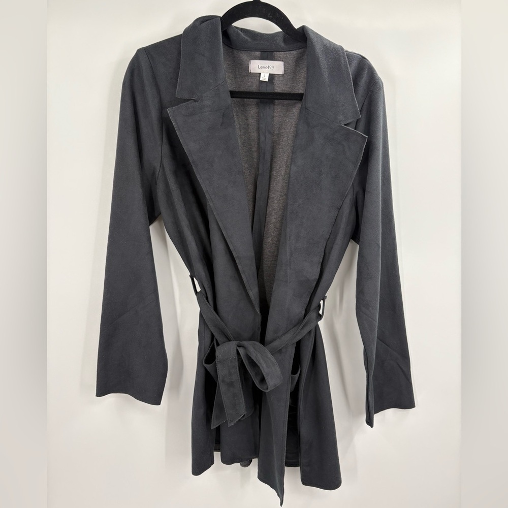 Level 99 Belted Faux Suede Blazer Women’s Size Large Pockets Open Front